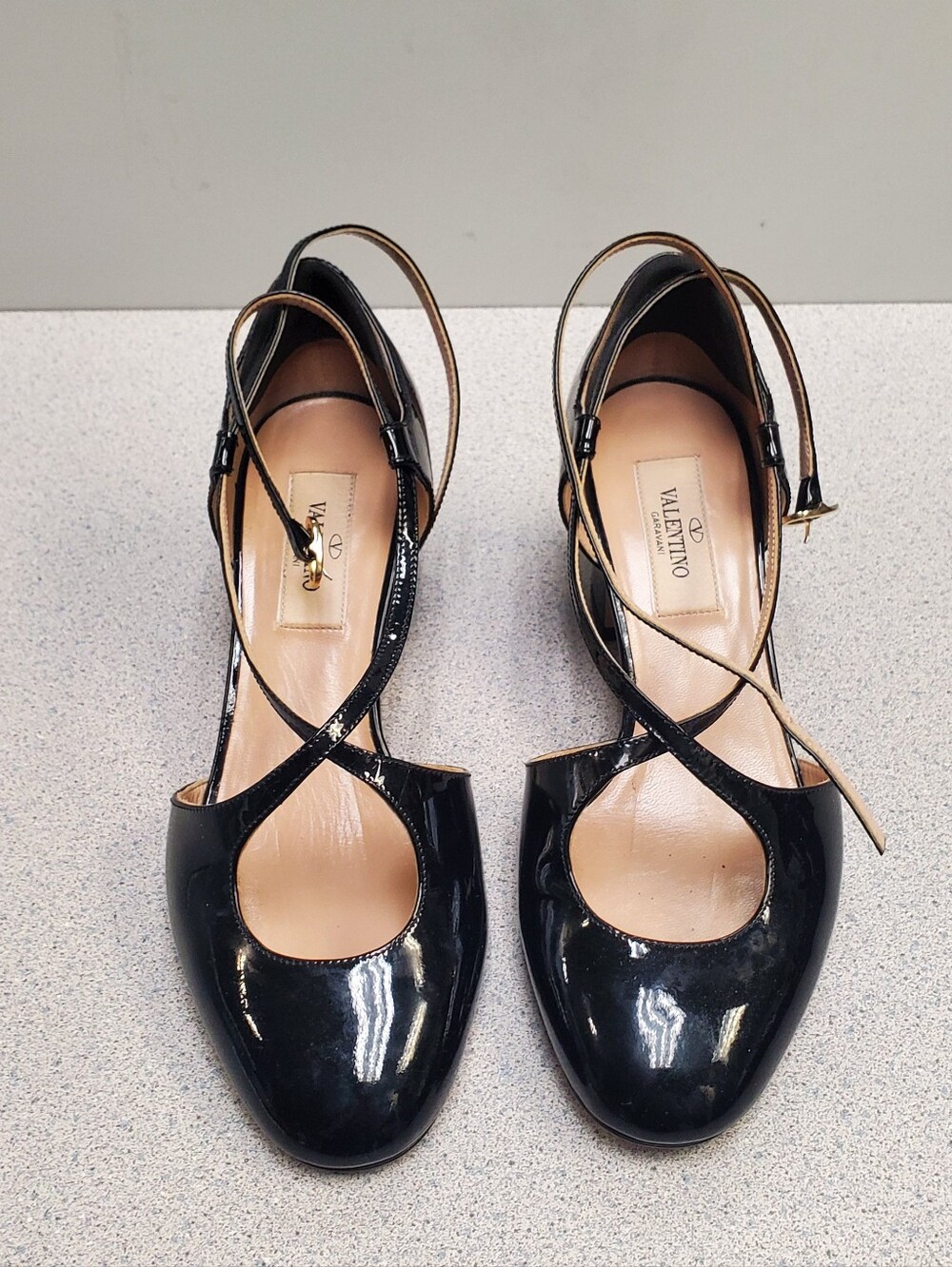 Valentino Black Patent Leather Cross-Strap Pumps